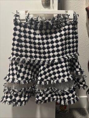 MSGM Black & White Fringe Tweed Skort